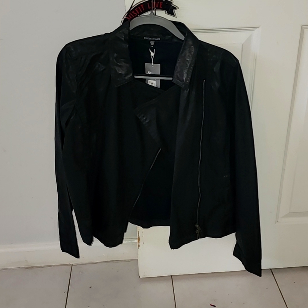 Eileen fisher cotton blend black jacket NWT